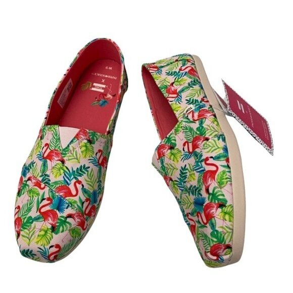 NIB Toms x Paper Source Alpargata Slip-On Sz 9 Pink Flamingos - Picture 11 of 13